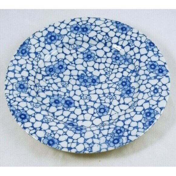 Set Of 4 Vintage Blue White Floral Crackle Glazed Ceramic Plates - Picture 1 of 10